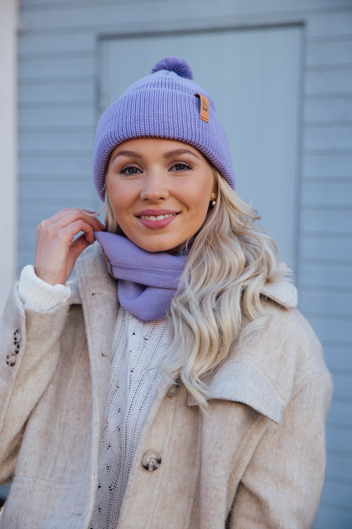 Tupsullinen merinopipo - Vaalea liila