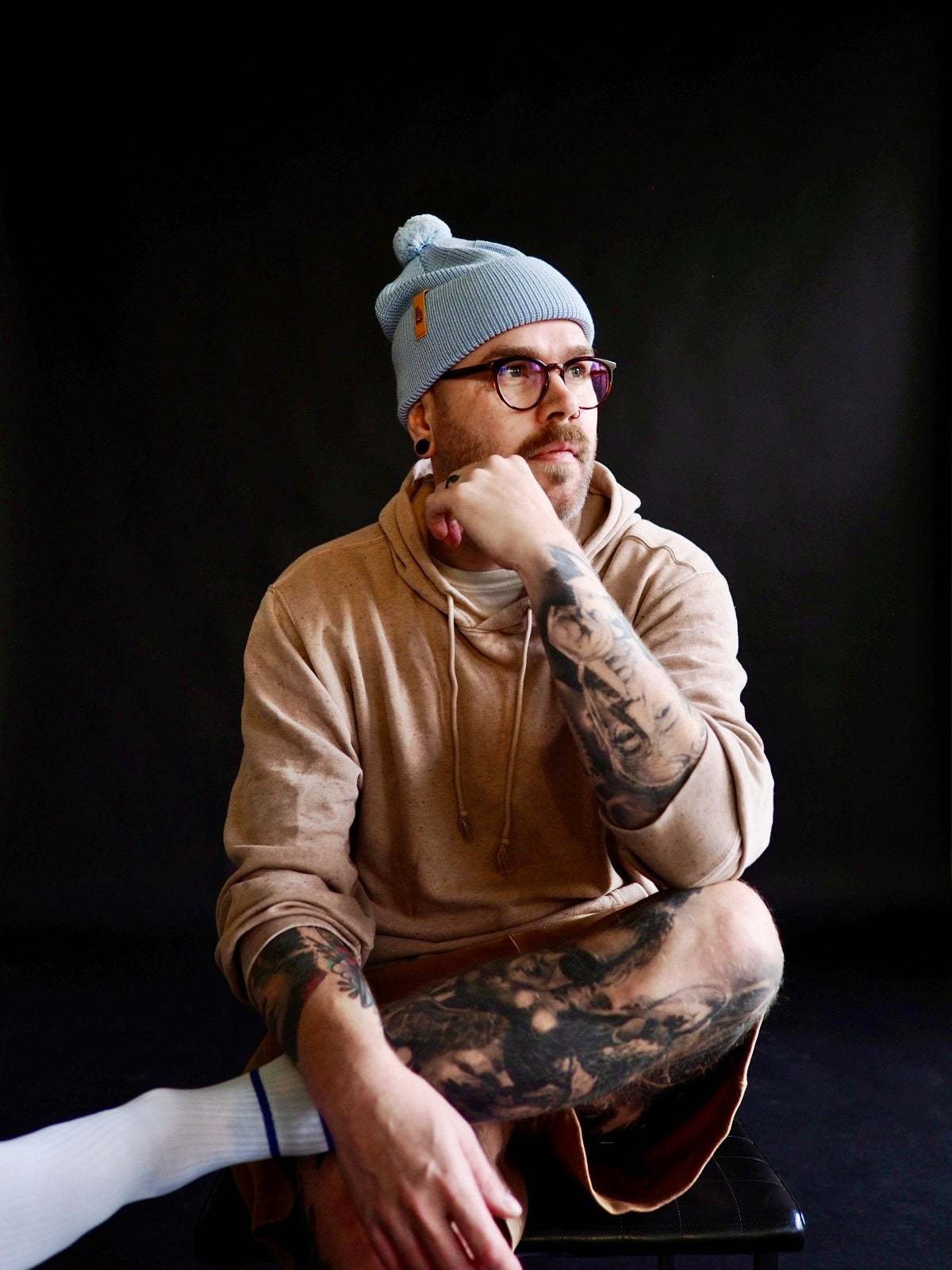 Tupsullinen merinopipo - Vaaleansininen