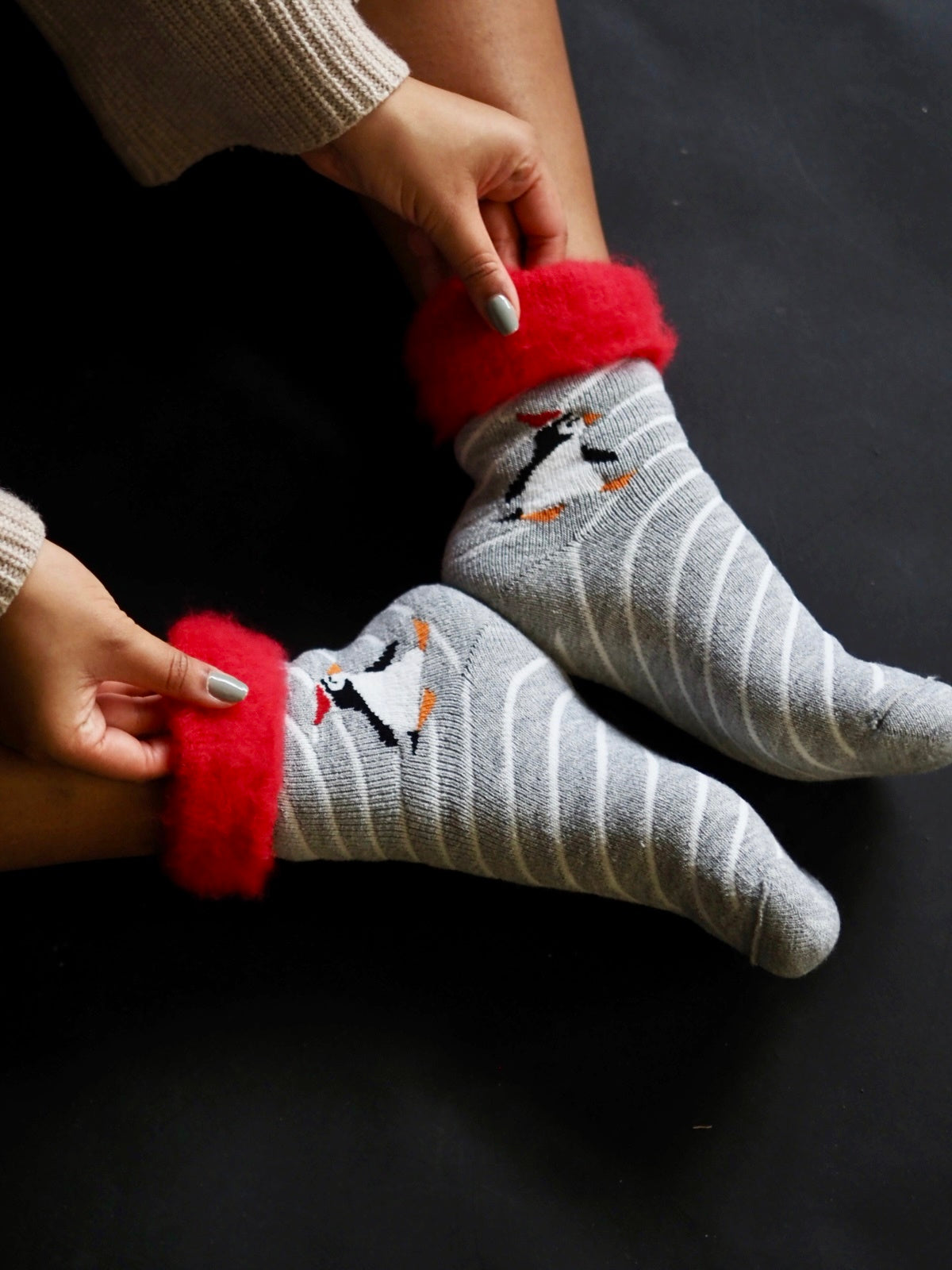 Joulupingviini, pörrösukat koko perheelle